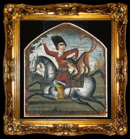 framed  unknow artist Hunter on Horseback Attacked by a Mythical Beast, ta009-2